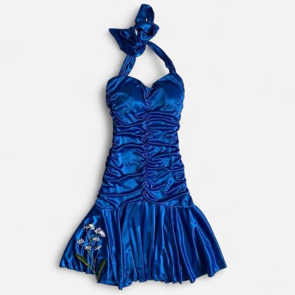 Y2K metallic blue halter dress - Picture 2 of 8